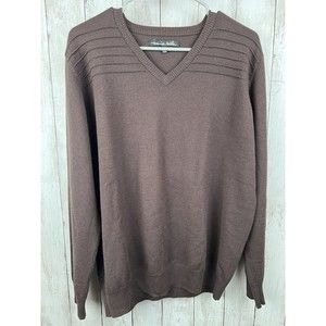 Travis Mathew Men's Chocolate Brown 100% Virgin Wool V-Neck Sweater Size Medium